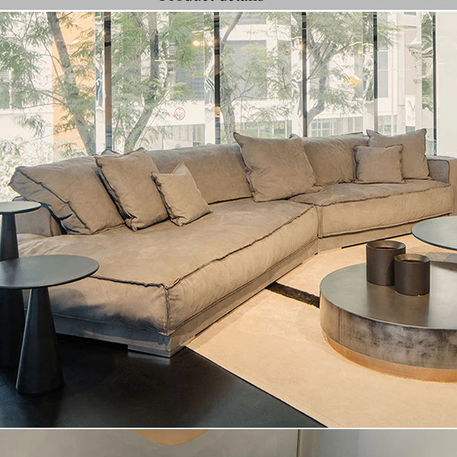 Modern Gray Leather Sectional Sofa Set