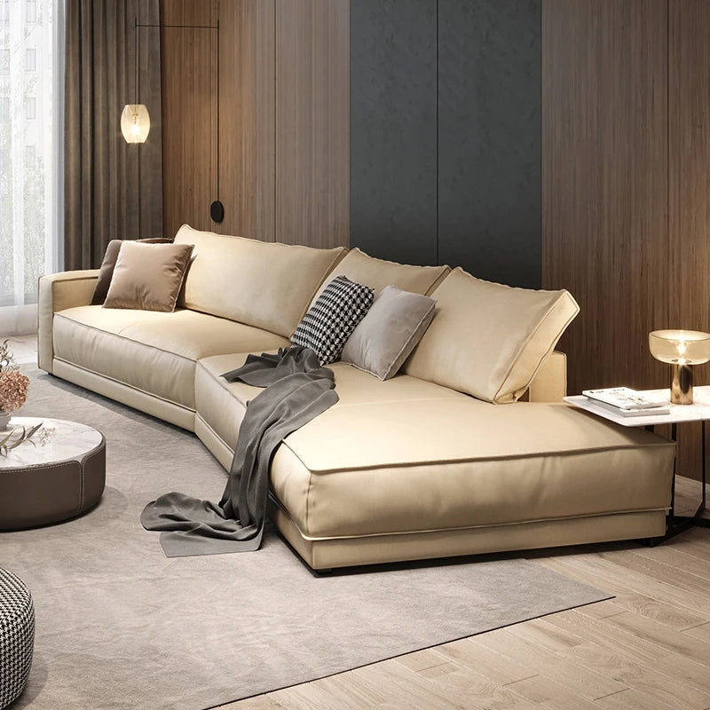 Modern Gray Leather Sectional Sofa Set