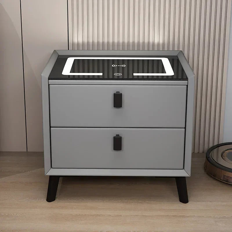 Modern Solid Wood USB Nightstand