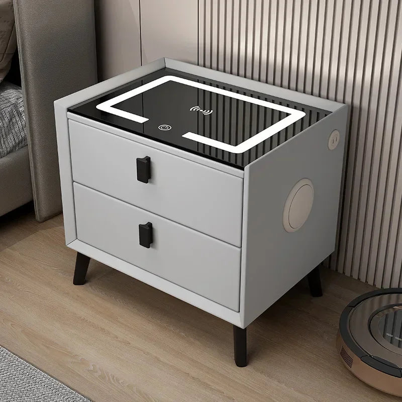 Modern Solid Wood USB Nightstand