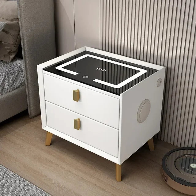 Modern Solid Wood USB Nightstand