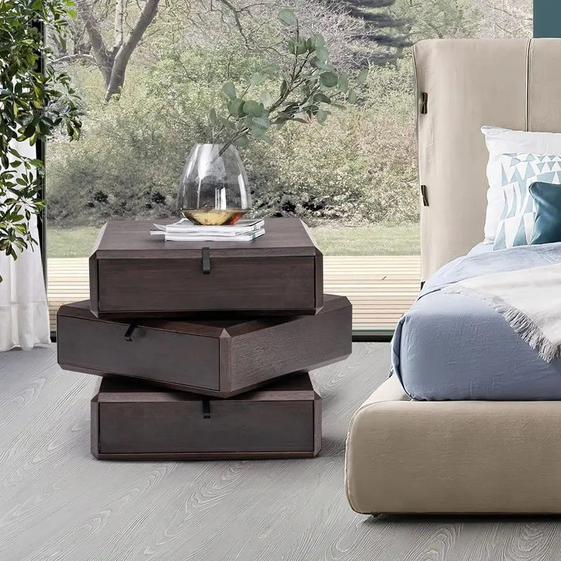 Modern Solid Wood Rotating Nightstand