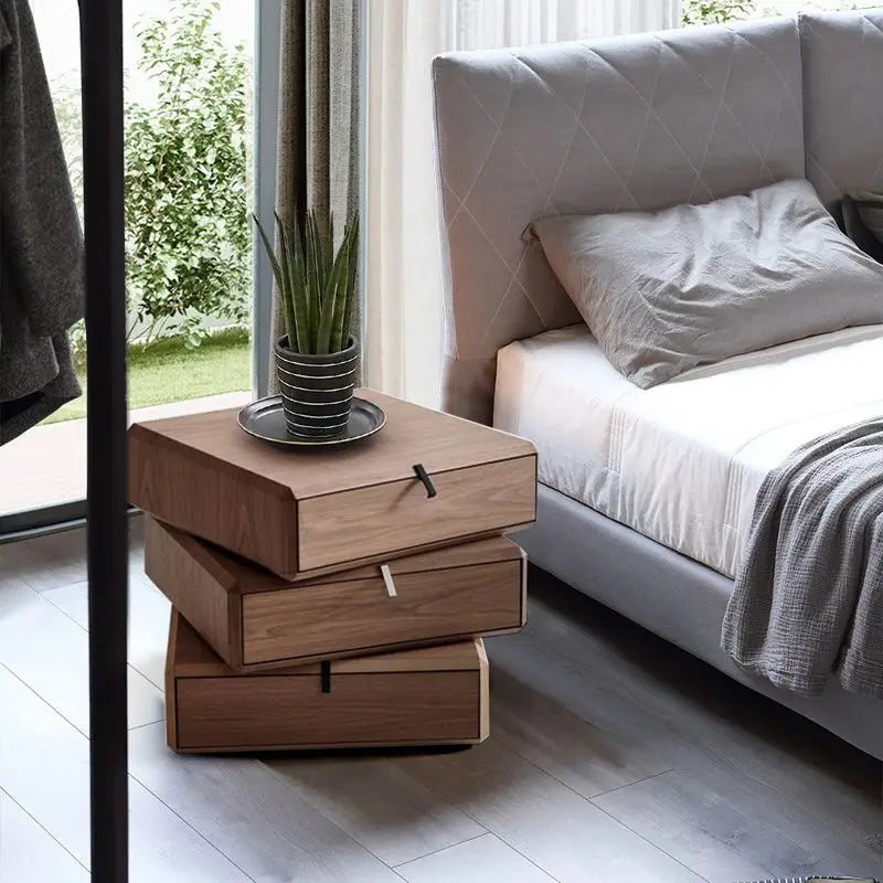 Modern Solid Wood Rotating Nightstand